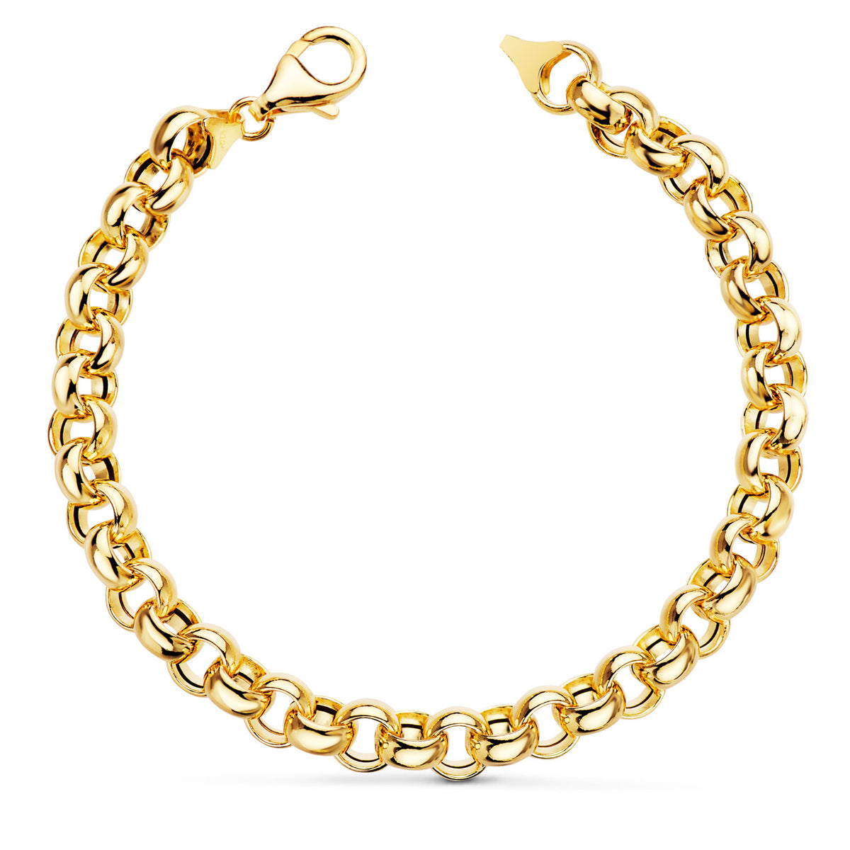 Pulsera Rolo Hueca Ancho 7 mm Largo 19 cm de oro amarillo 18K