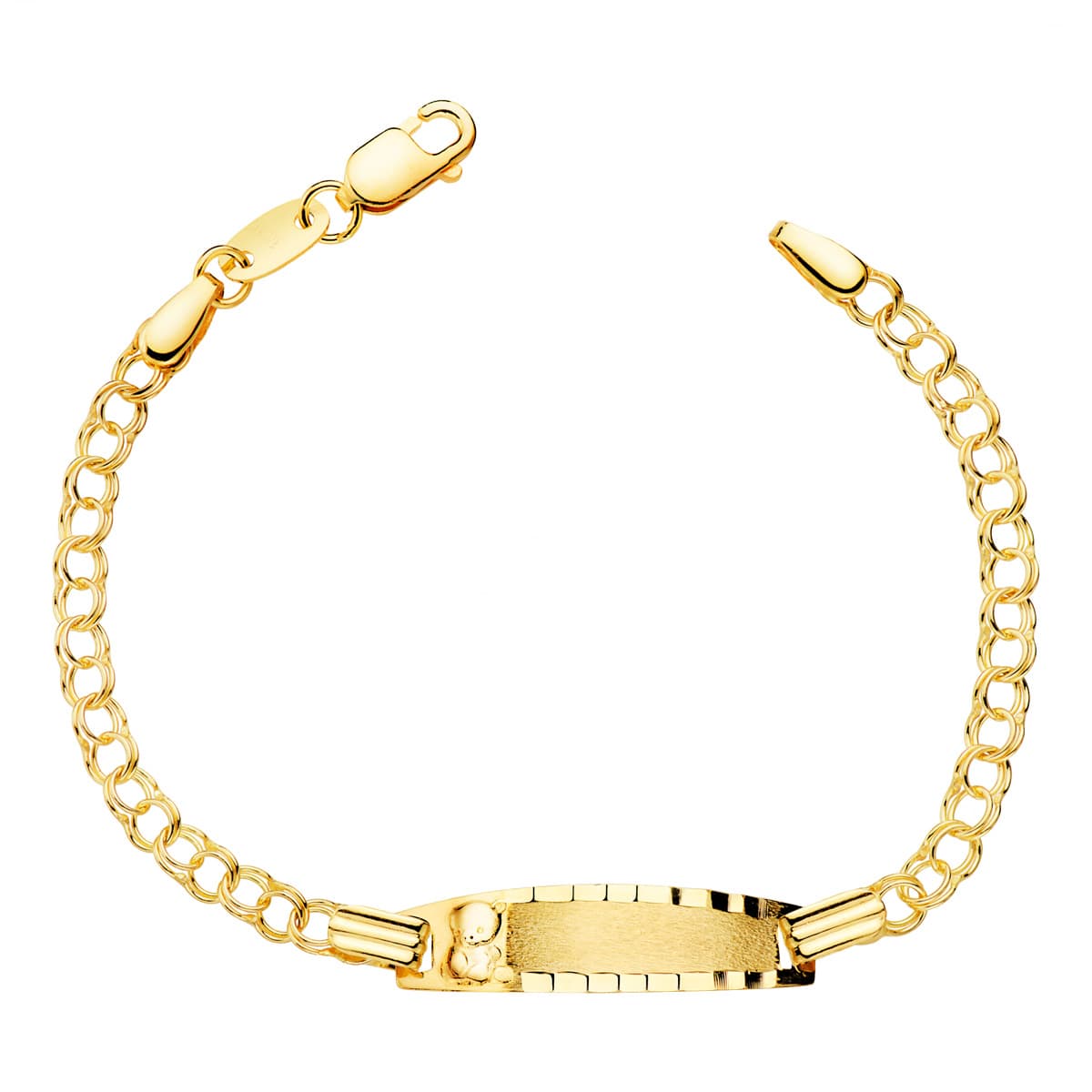 Esclava Bebe Hungarina Placa Chapa Mate con Oso 20 x 5 mm 13 cm de oro amarillo 18K