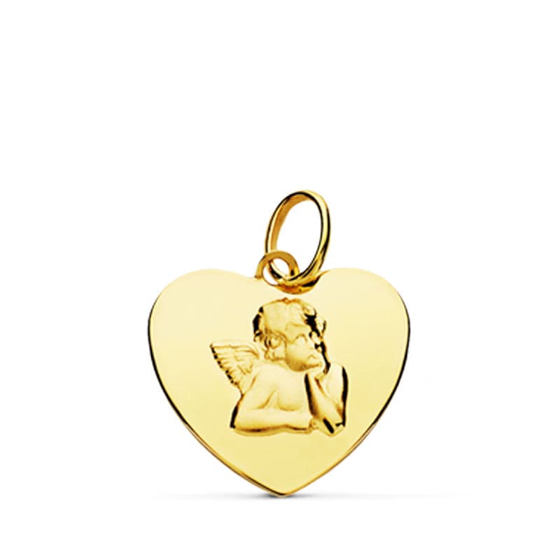 Colgante Corazon Brillo y Angelito Burlon. 14 mm C. Amor de oro amarillo 18K