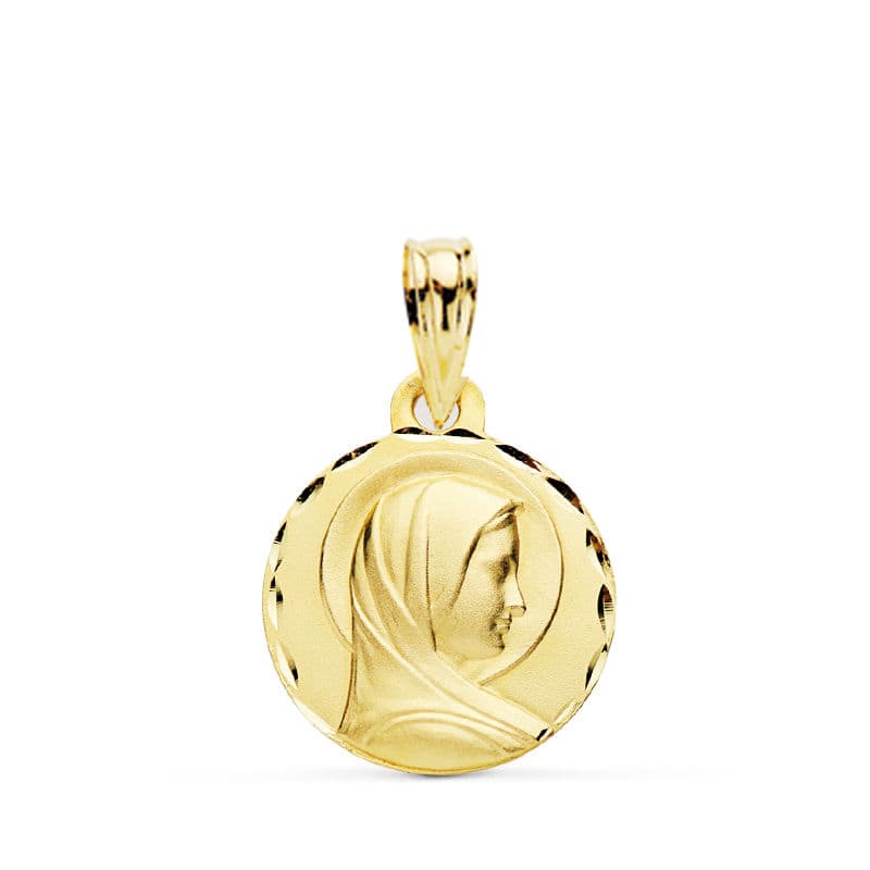 Medalla Maria Francesa Perfil Tallada. 14 mm de oro amarillo 9K