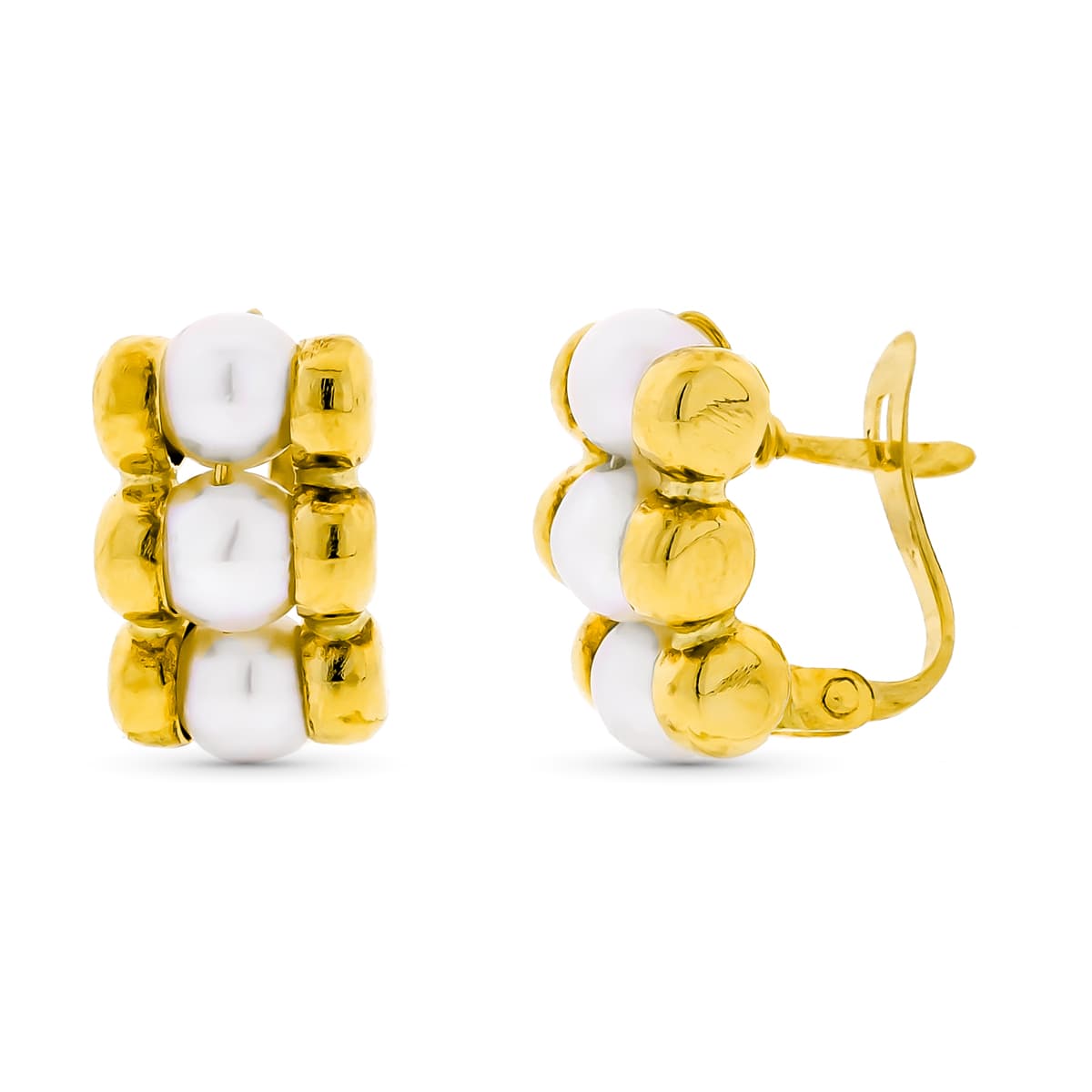 18K PENDIENTES ORO AMARILLO PERLA CIERRE CATALAN
