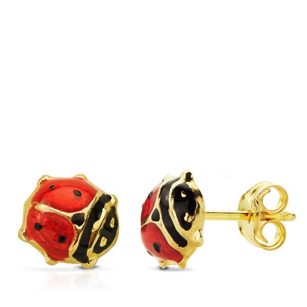 18K PENDIENTES ORO AMARILLO MARIQUITA ESMALTE 9X8 MM CIERRE A PRESIÓN