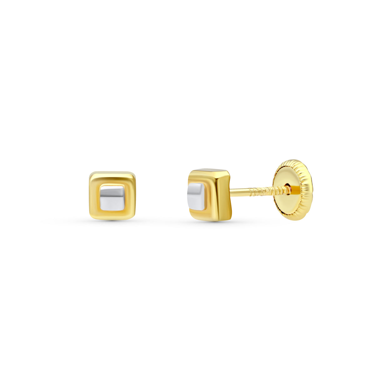Pendientes Bicolor Cuadrados 4 x 4 mm 18K