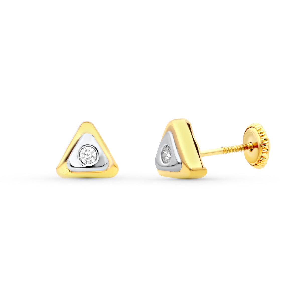Pendientes Bicolor Triangulo 7 x 7 mm 18K