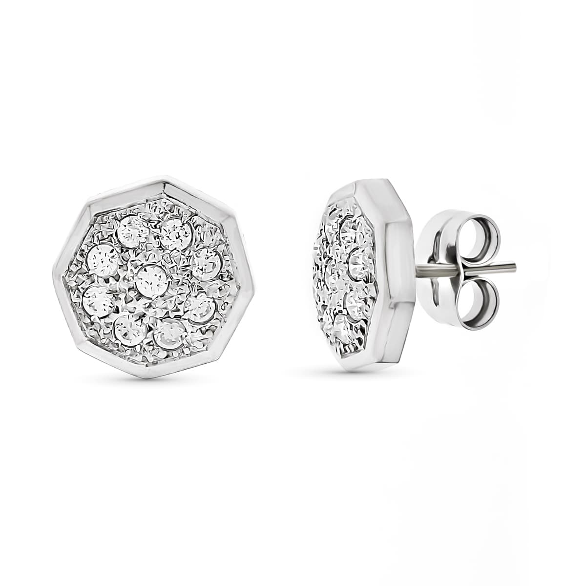 18K PENDIENTES ORO BLANCO CIRCONITA 11X11 MM CIERRE A PRESIÓN
