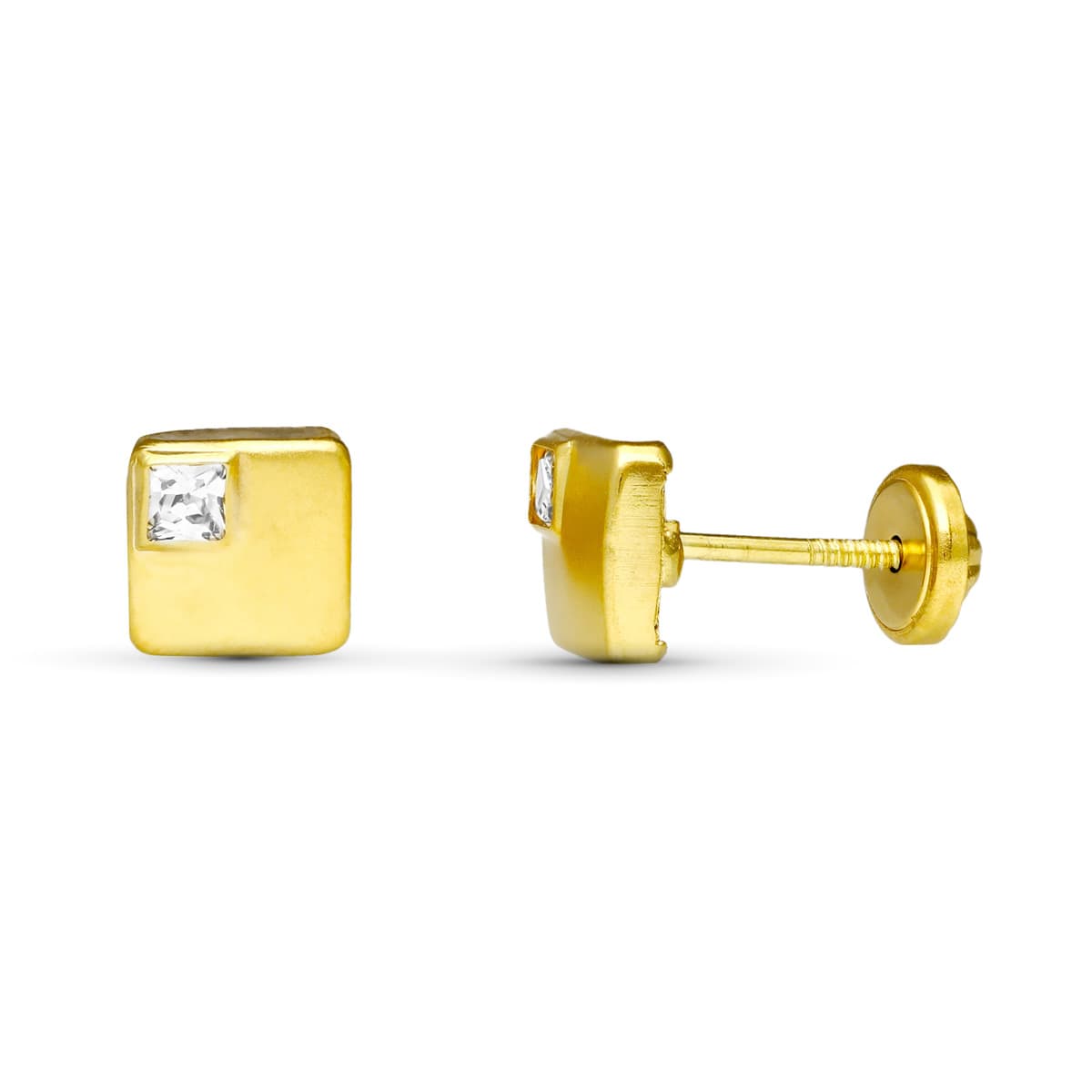 18K PENDIENTES ORO AMARILLO TUERCA CUADRADOS 6X6 MM