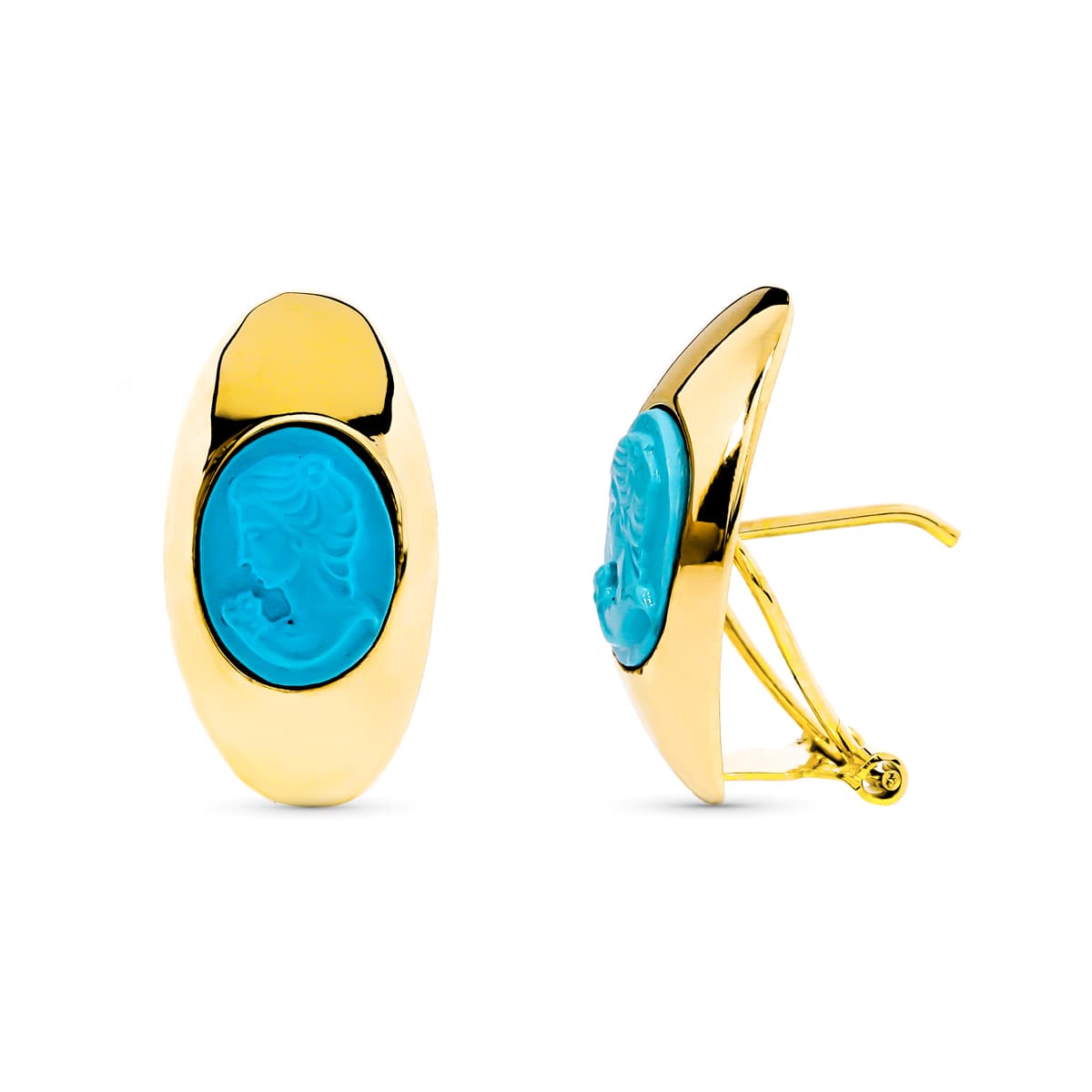 Pendientes Camafeo Turquesa de oro amarillo 18K