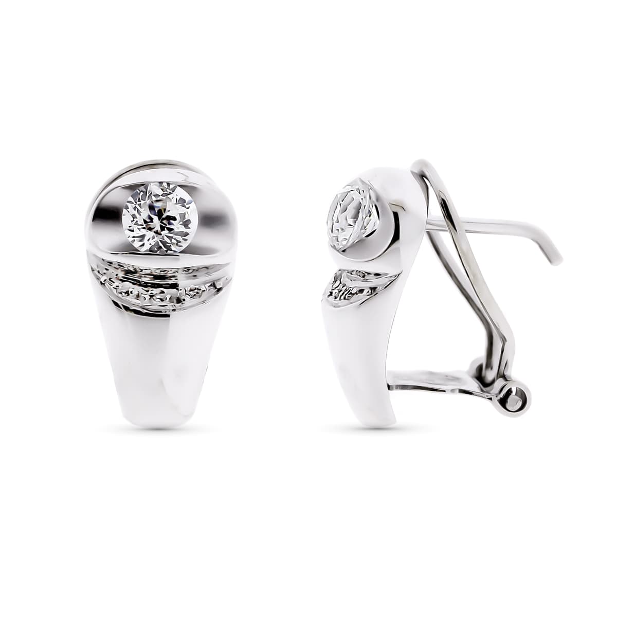 18K PENDIENTES ORO BLANCO CIRCONITA 14X9 MM CIERRE OMEGA