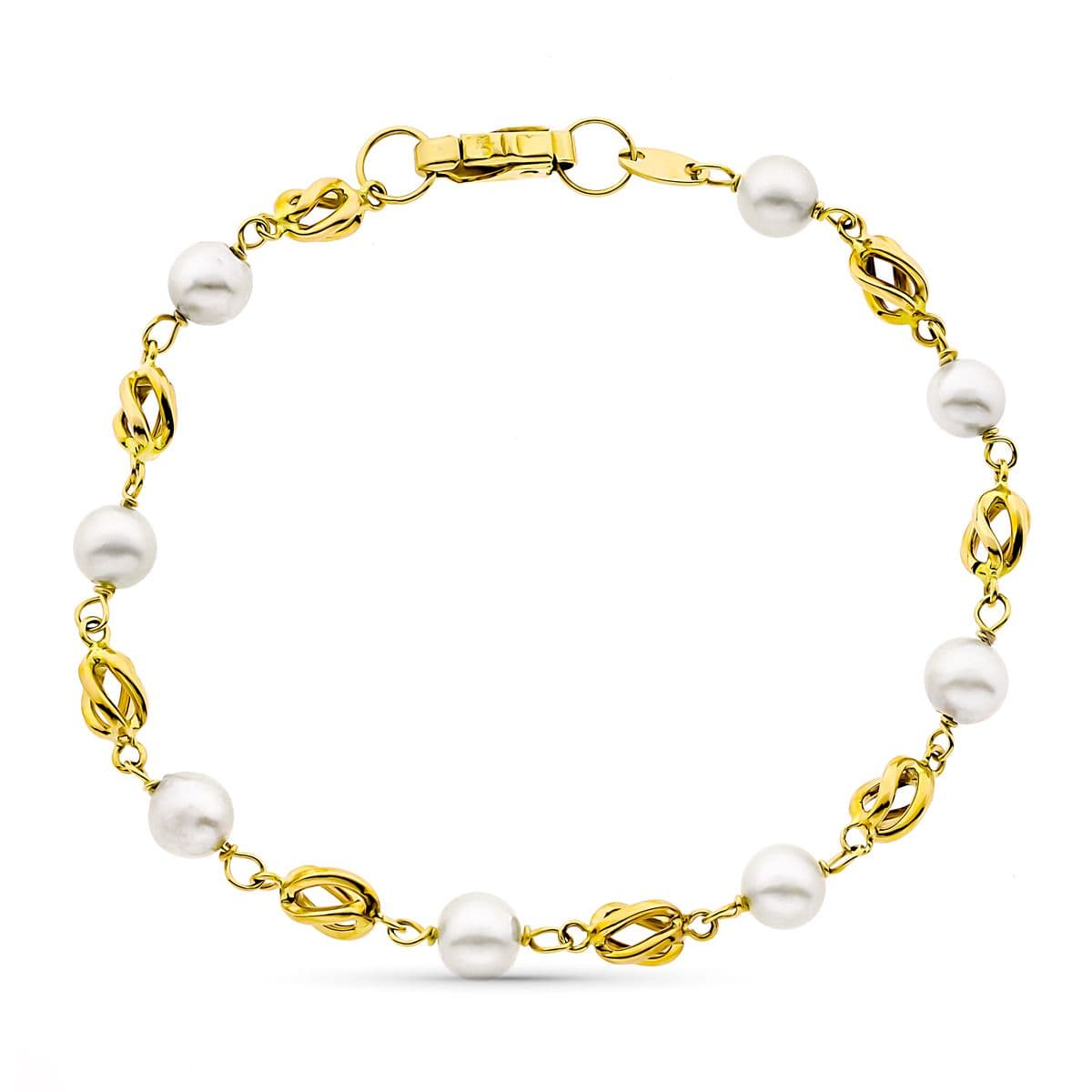 Pulsera 17 cm Jaula y Perla Cultivada de 5,50 mm de oro amarillo 18K