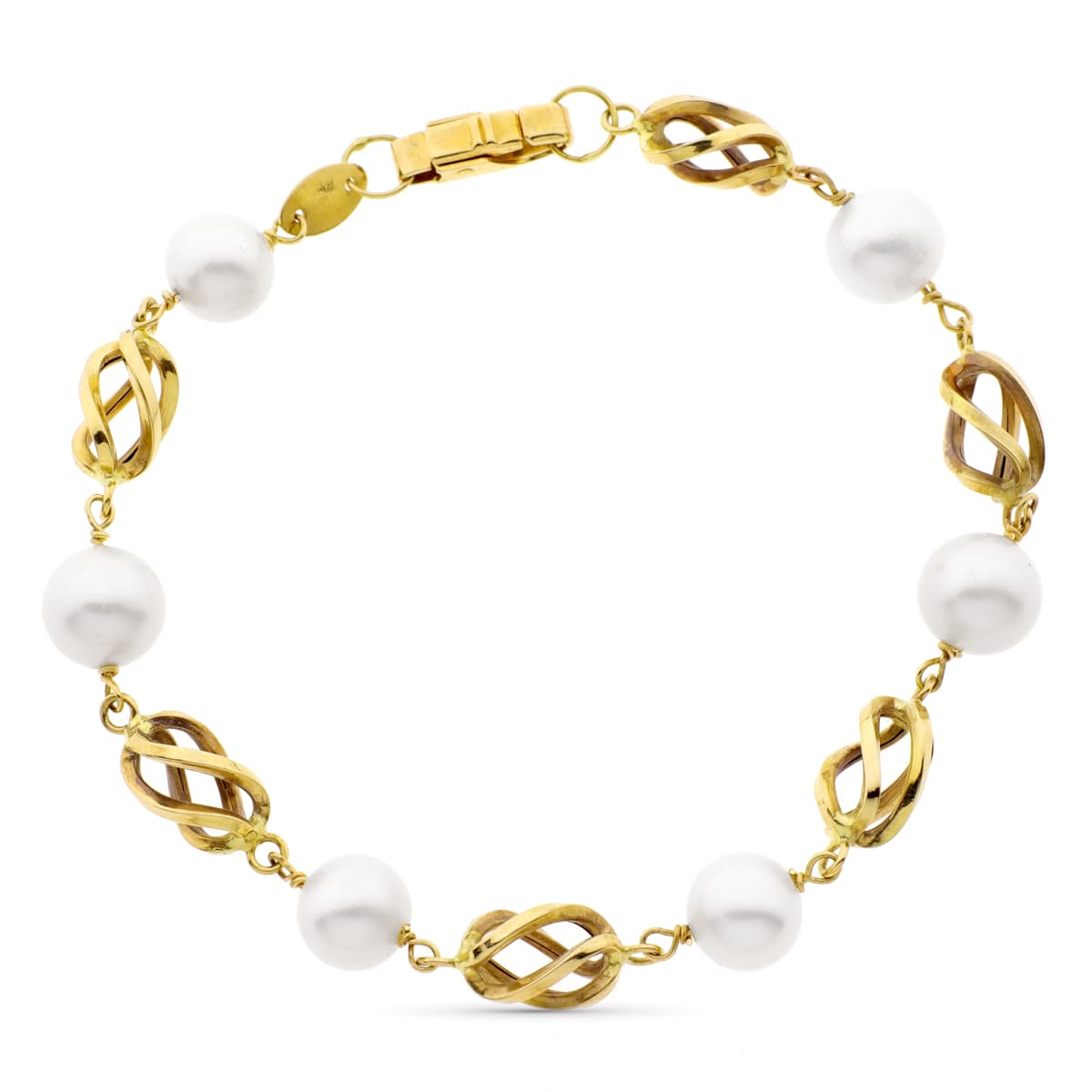 Pulsera con Jaula y Perla Culativadas 8 mm de oro amarillo 18K