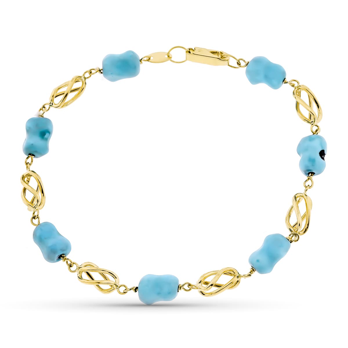Pulsera Jaula y Turquesa 19 cm de oro amarillo 18K