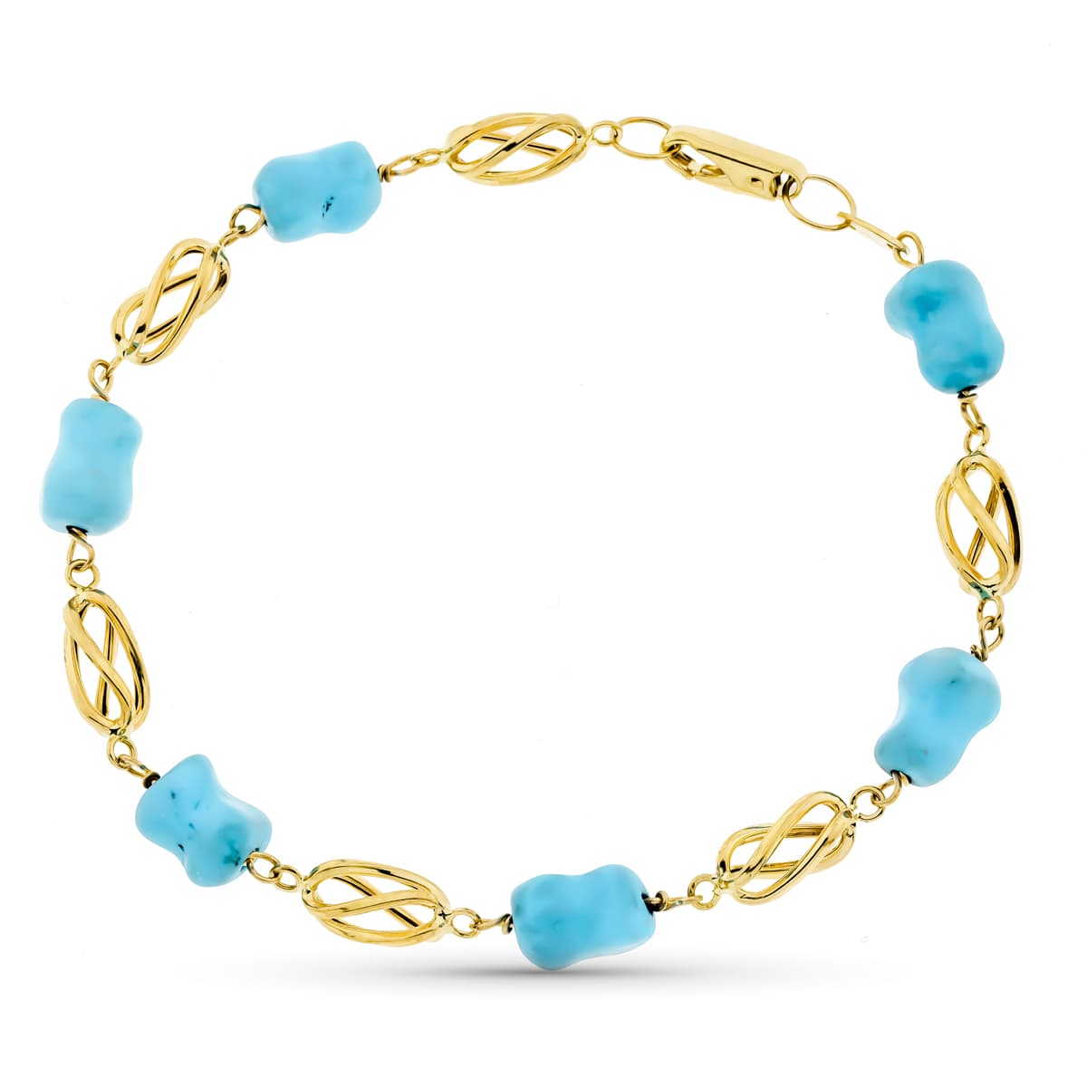 Pulsera Jaula y Turquesa 20 cm de oro amarillo 18K