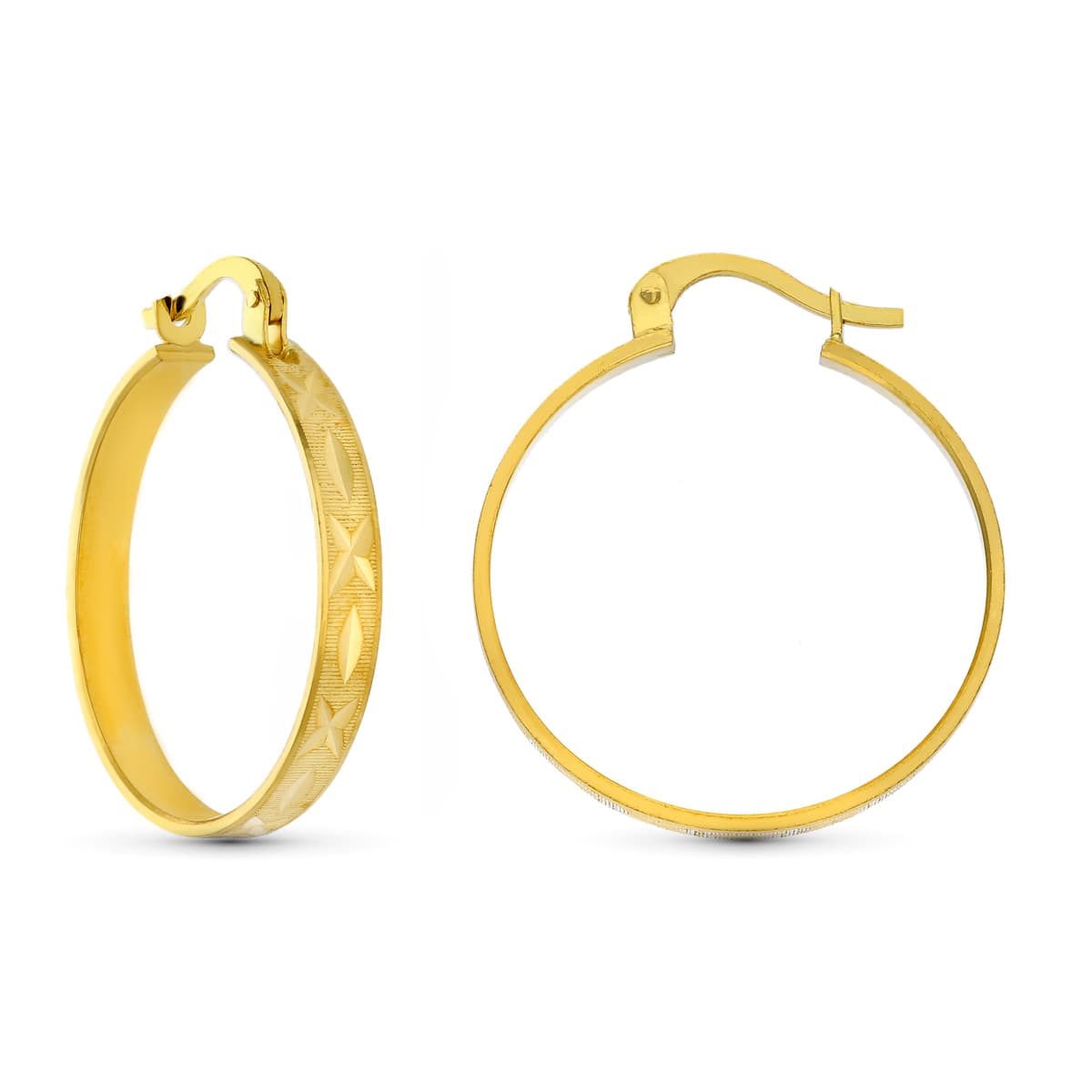 Aros Huecos Tallados 22 x 3 mm de oro amarillo 18K