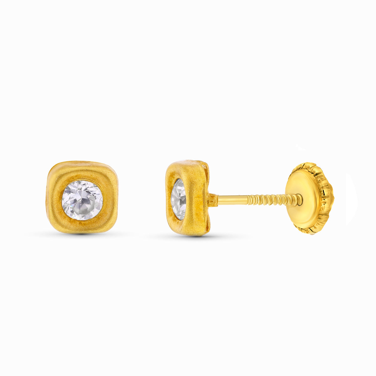 18K PENDIENTES ORO AMARILLO CIRCONITA 5X5 MM CIERRE TUERCA