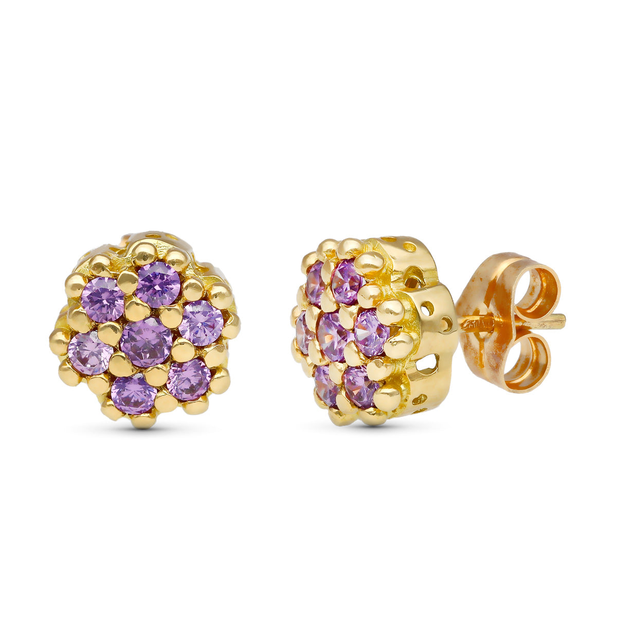 Pendientes Circonita Amatista 9 mm de oro amarillo 18K