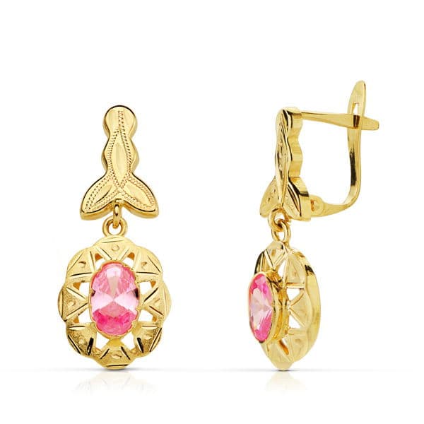Pendientes Cubanas Rosa 23 x 10 mm de oro amarillo 18K