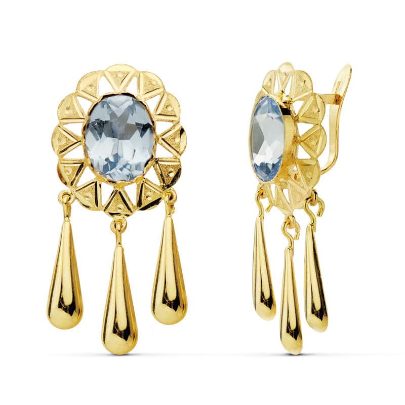Pendientes Cubanas Piedra Oval 10 x 8 mm Lagrimas de oro amarillo 18K