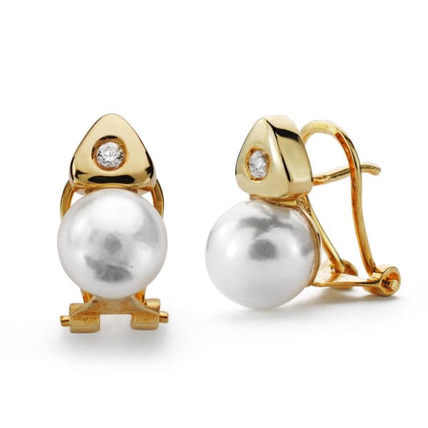 Pendientes Perla Cultivada 7 mm Circonita de oro amarillo 18K