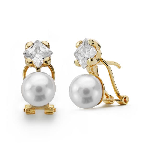 18K PENDIENTES ORO AMARILLO PERLA CULTIVADA 7.5 A 8 MM CIERRE OMEGA