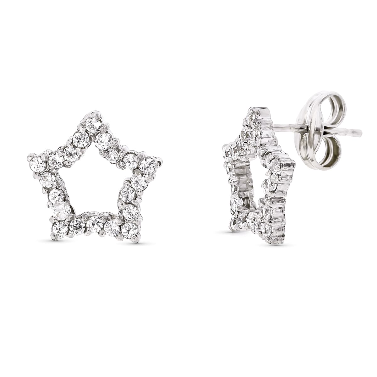 18K PENDIENTES ORO BLANCO ESTRELLA 12X12 MM CIERRE PRESION