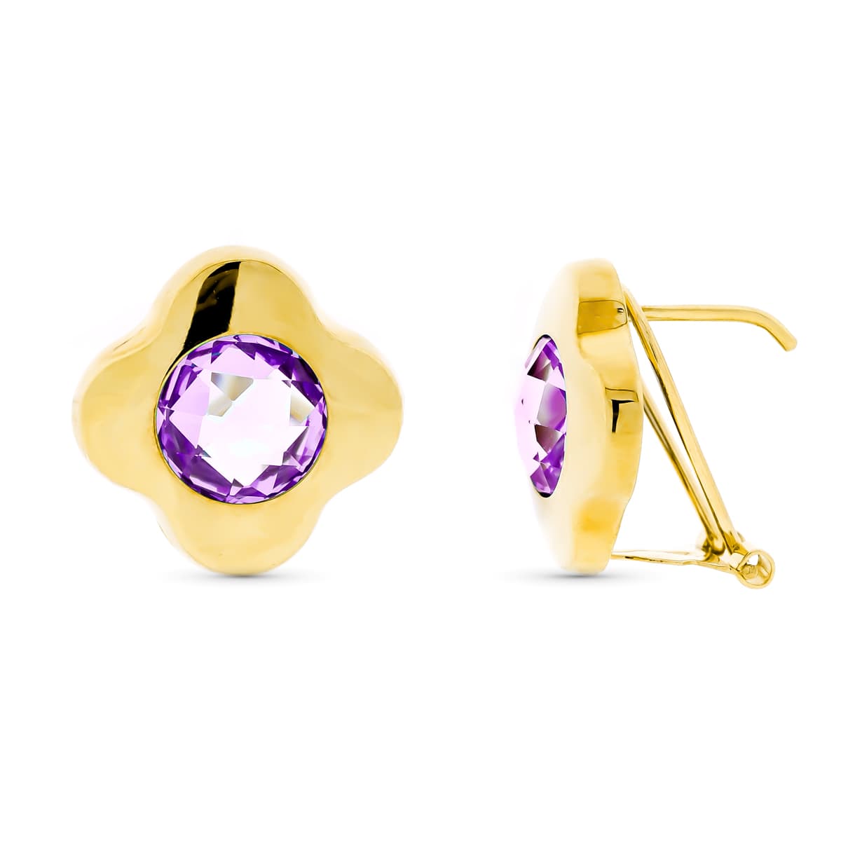 Pendientes Piedra 8 mm Amatista 15 mm de oro amarillo 18K