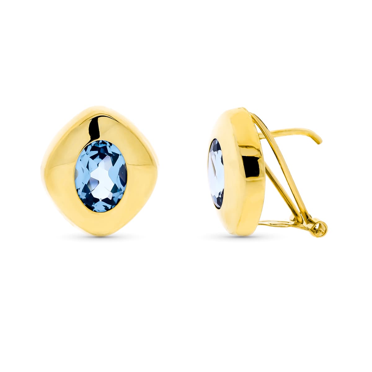 Pendientes Piedra Oval a Marina 8 x 6 mm de oro amarillo 18K
