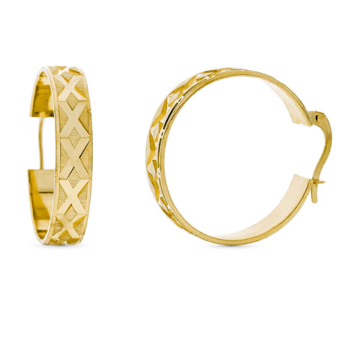 18K PENDIENTES AROS ORO AMARILLO TALLADOS MACIZOS. 23X5 MM