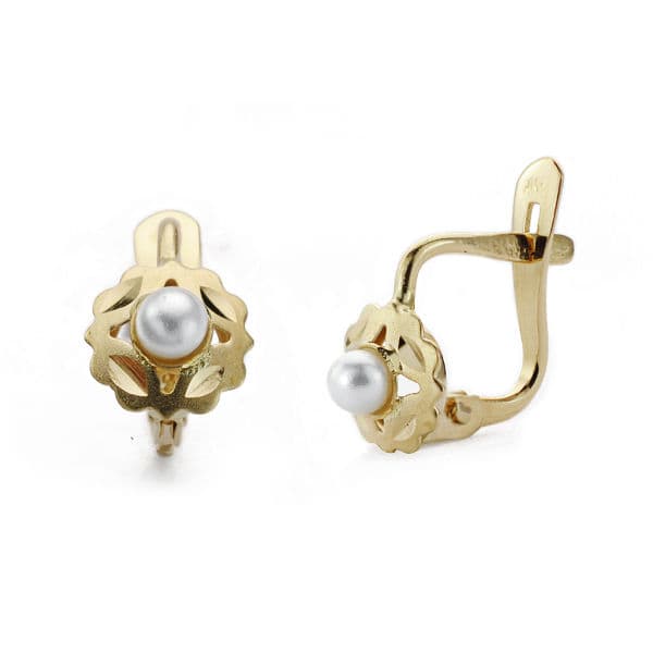 18K PENDIENTES ORO AMARILLO CUBANAS PERLA 6X6 MM CIERRE CATALAN