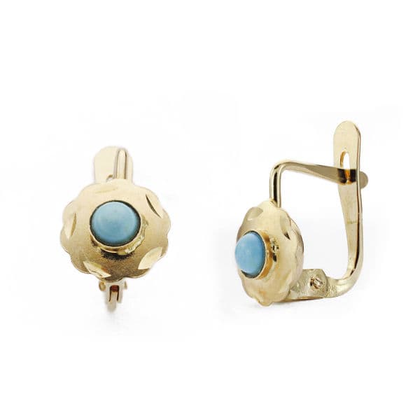 Pendientes Cubanas Turquesa 6 x 6 mm de oro amarillo 18K