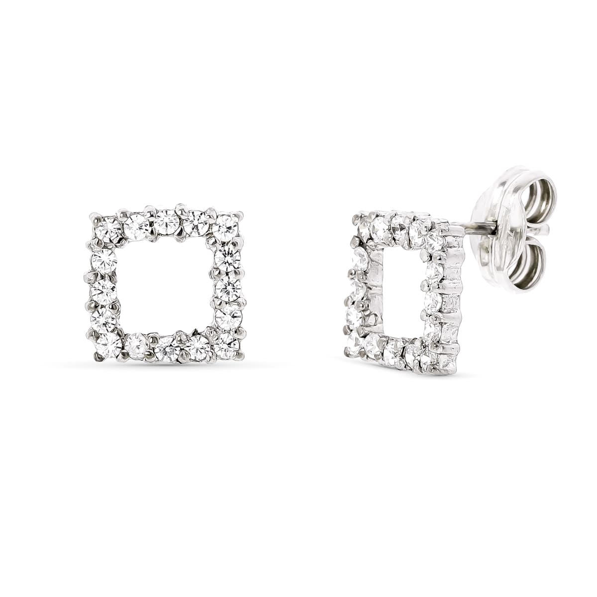 Pendientes y Circonita 9 x 9 mm de oro blanco 18K