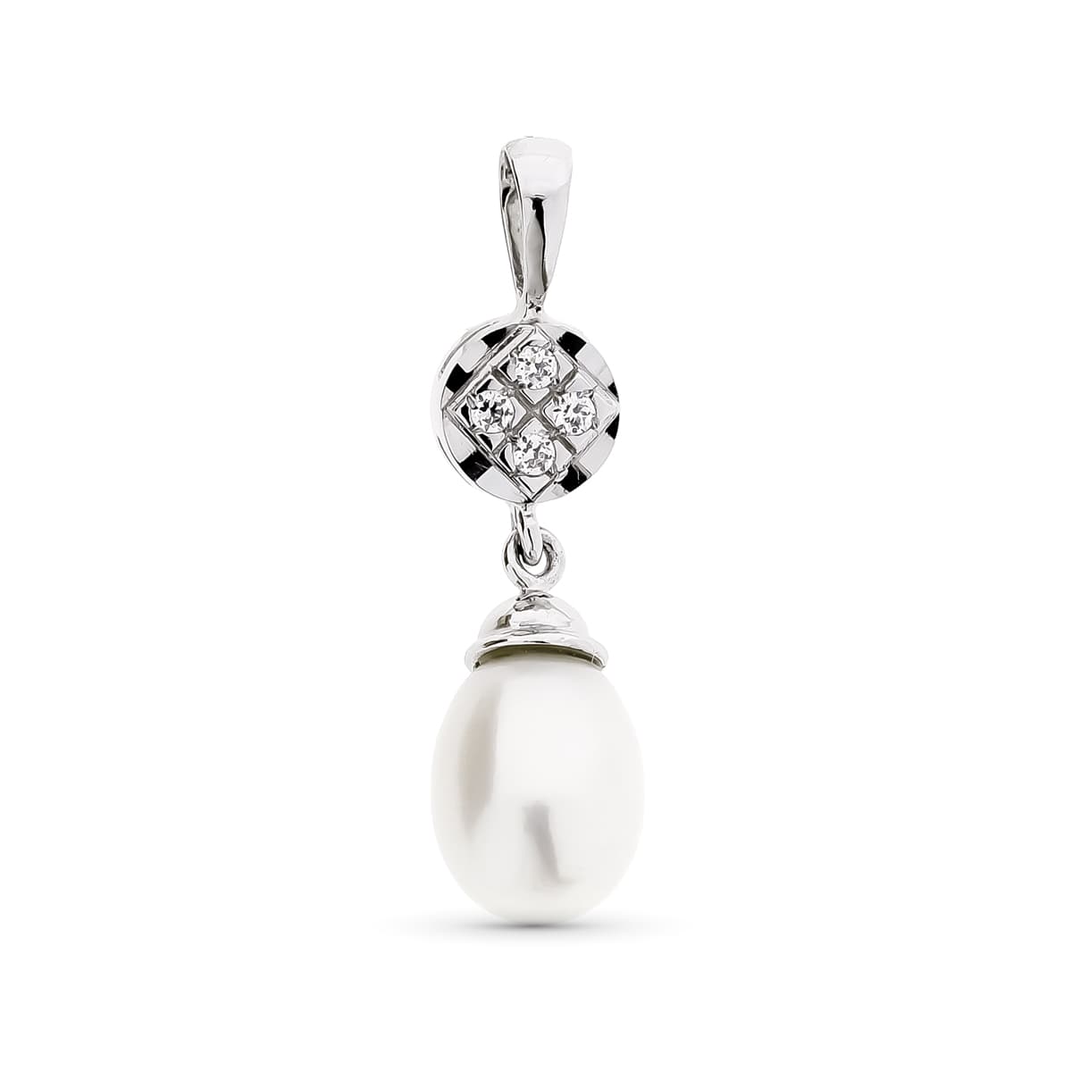 18K COLGANTE ORO BLANCO PERLA CULTIVADA Y CIRCONITAS