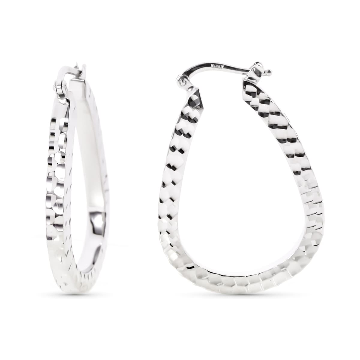 Aros Gota Tallados. 34 x 24 mm de oro blanco 18K