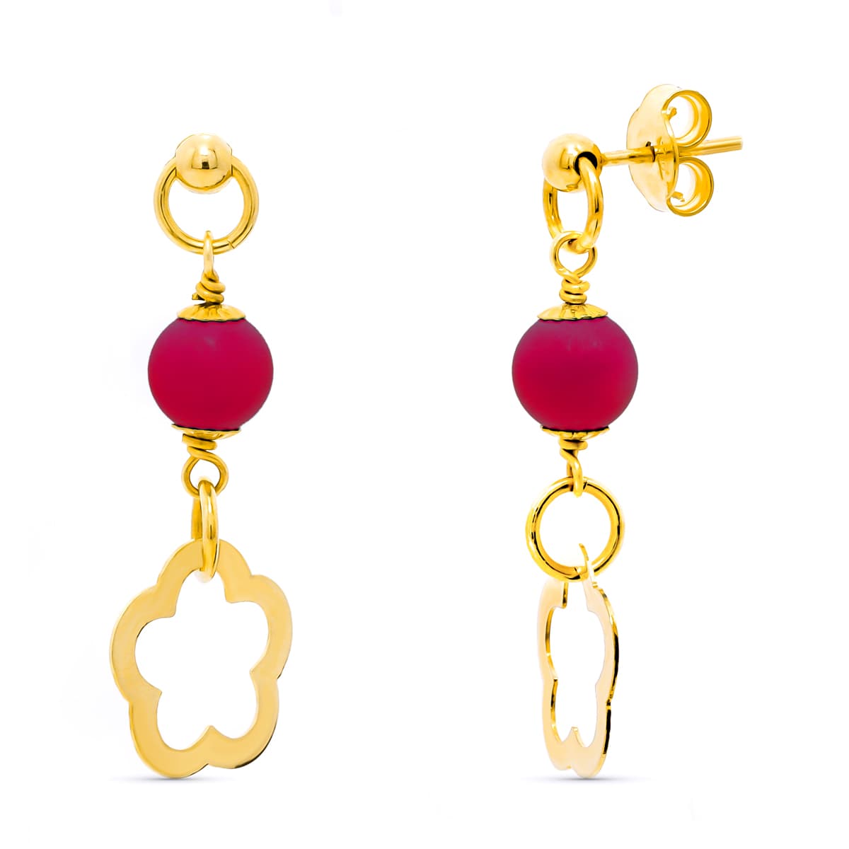 18K PENDIENTES ORO AMARILLO CORALINA 6 MM FLOR PRESION