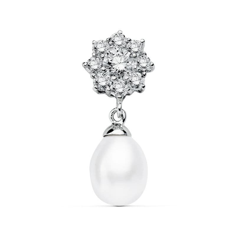 Colgante Cuajo y Perla 23 x 10 mm de oro blanco 18K