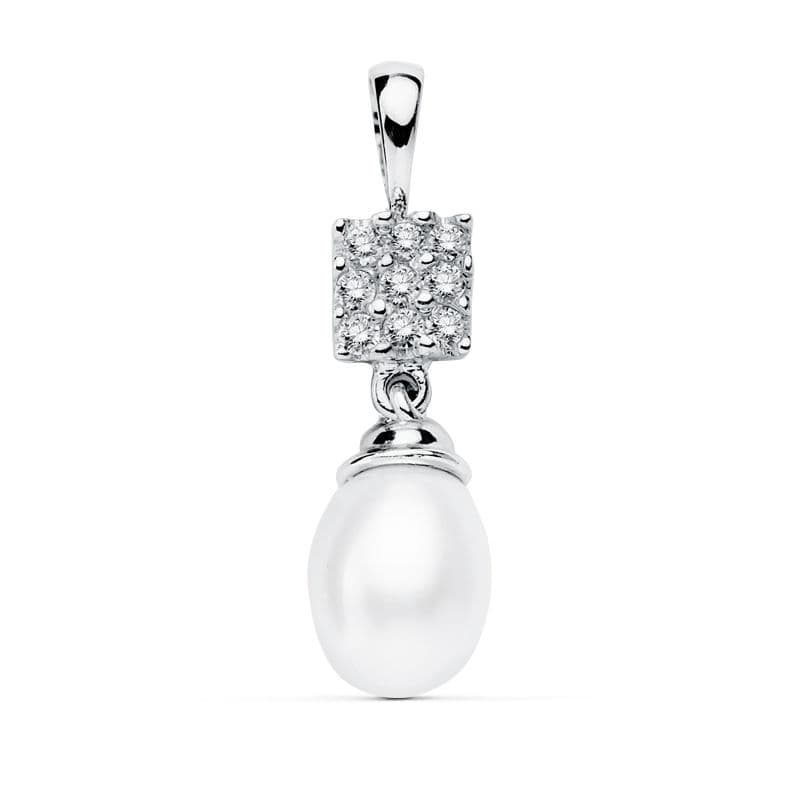 Colgante Cuajo y Perla 22 x 8 mm de oro blanco 18K