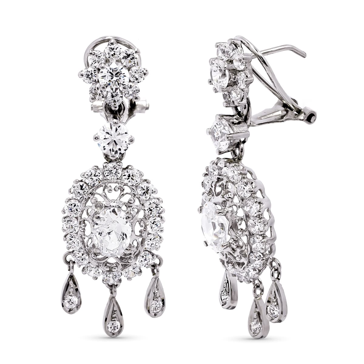 Pendientes Largos Circonita 42 x 14 mm de oro blanco 18K