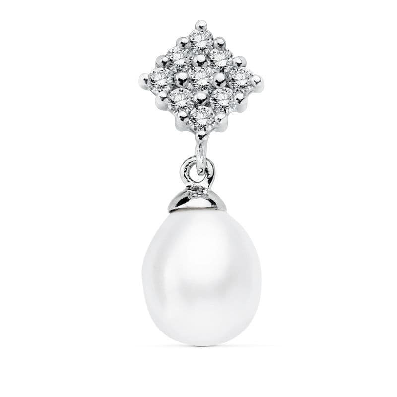 Colgante Cuajo y Perla 22 x 8 mm de oro blanco 18K