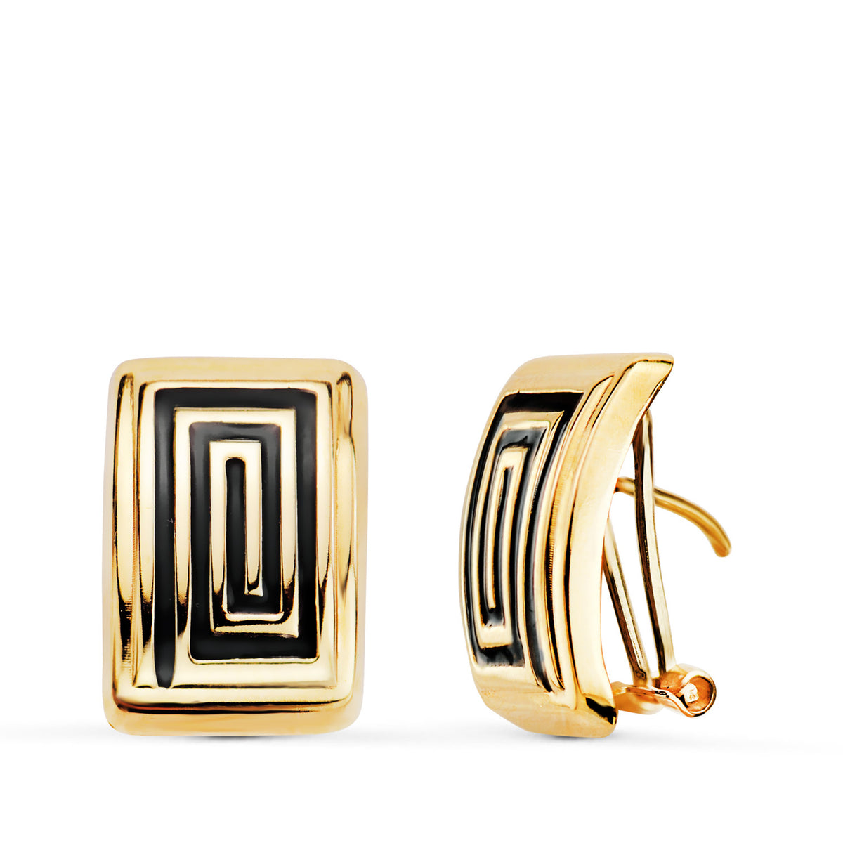 Pendientes Esmalte Negro. 16 x 11 mm. de oro amarillo 18K