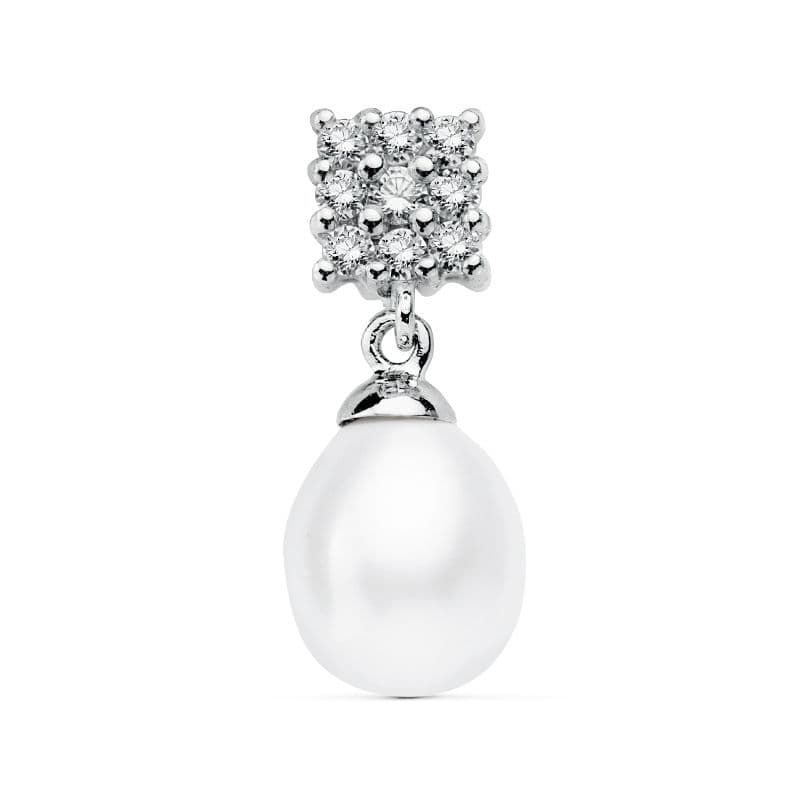 Colgante Cuajo y Perla 20 x 8 mm de oro blanco 18K