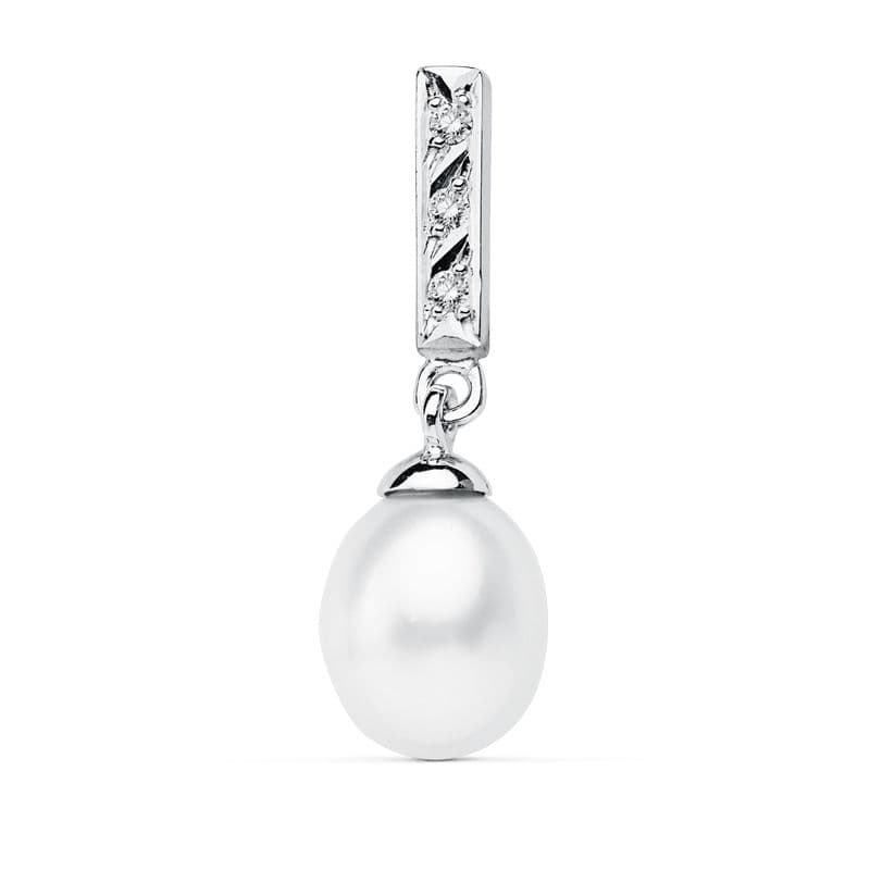 18K COLGANTE ORO BLANCO BARRA Y PERLA 25X8 MM