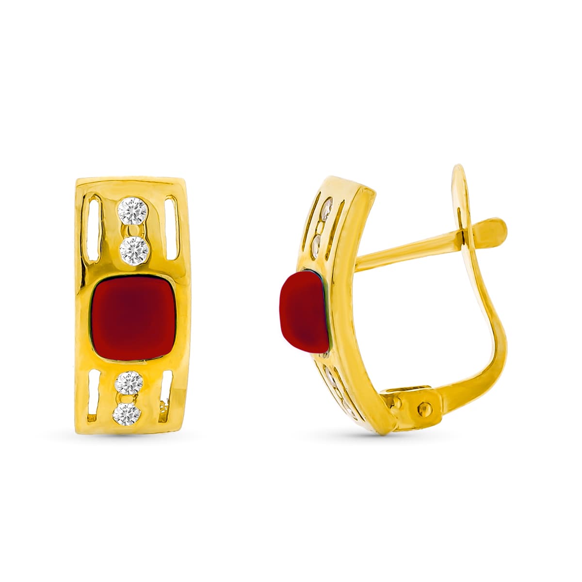 Pendientes Coral Fino 4 mm Circonita de oro amarillo 18K