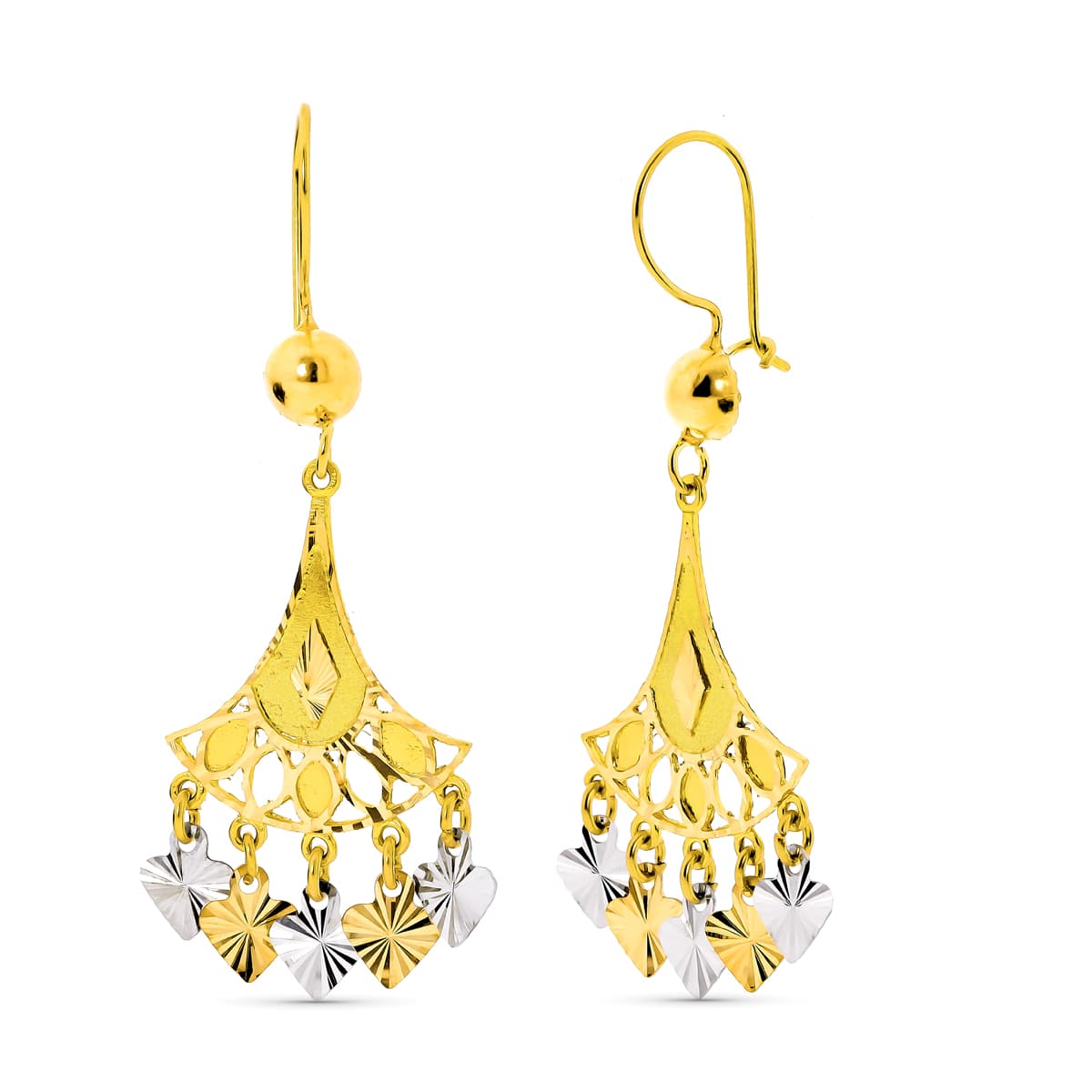 Pendientes Bicolor Largos. Cierre Gancho 18K