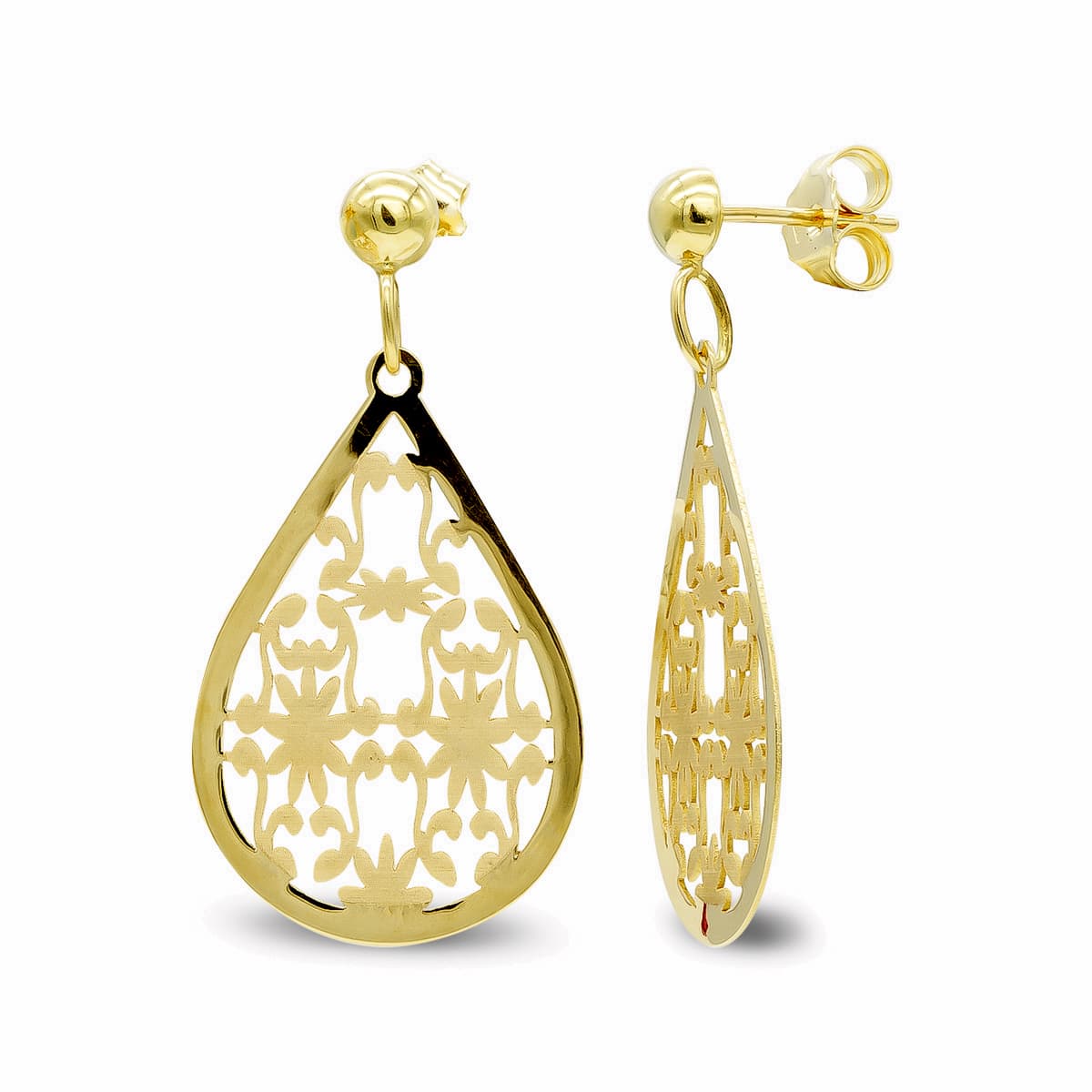 Pendientes Largo Oval Calado de oro amarillo 18K