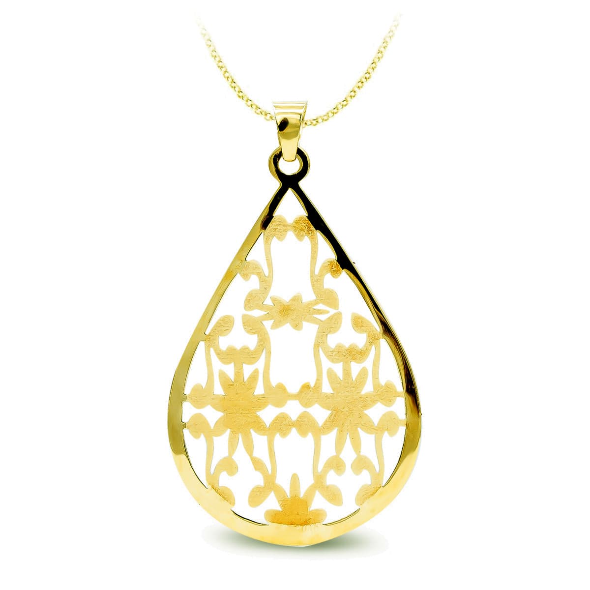 Colgante Largo Oval Calado de oro amarillo 18K