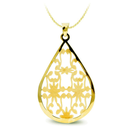 18K COLGANTE ORO AMARILLO LARGO OVAL CALADO