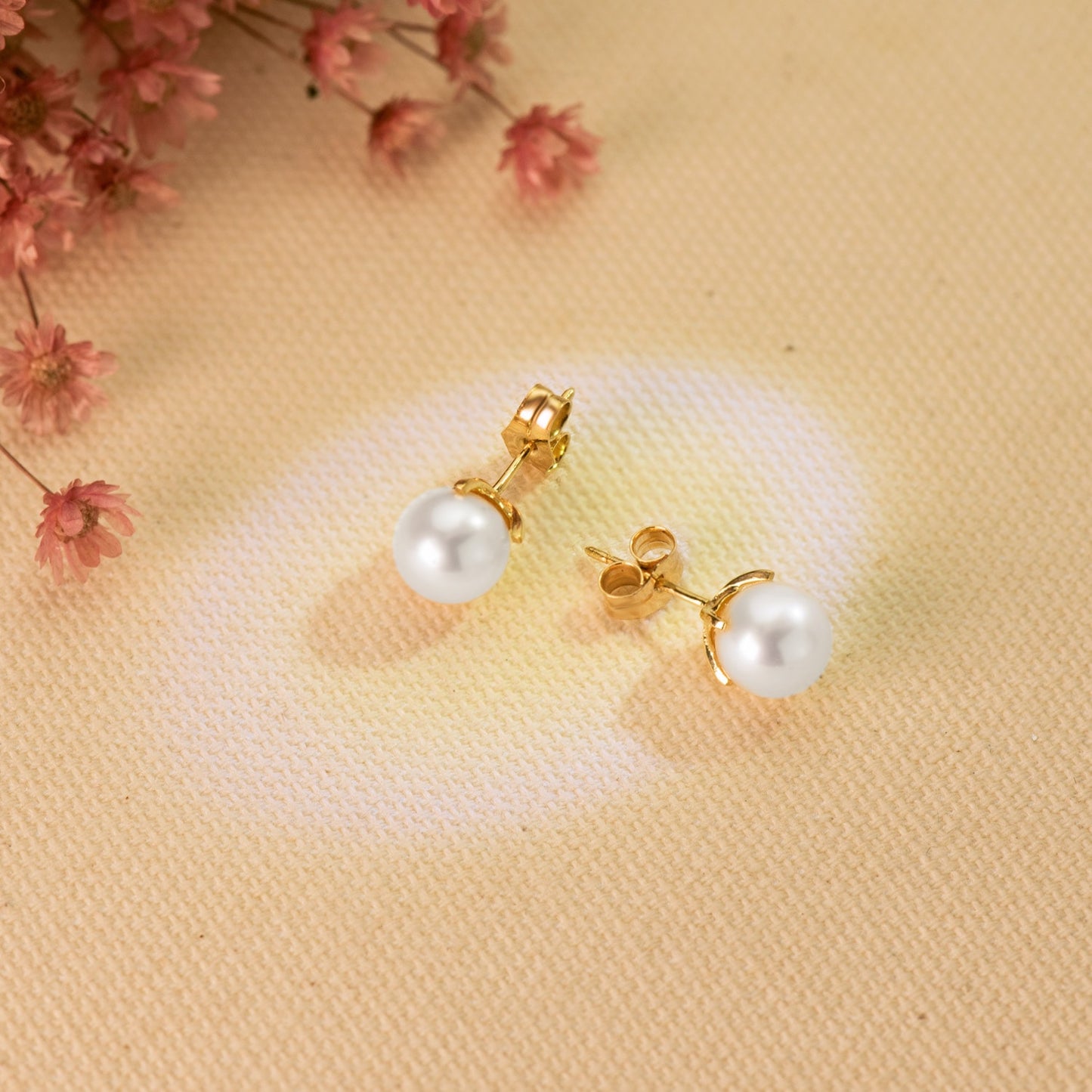 18K PENDIENTES ORO AMARILLO PERLA CULTIVADAS 7-7.5 MM CIERRE PRESION