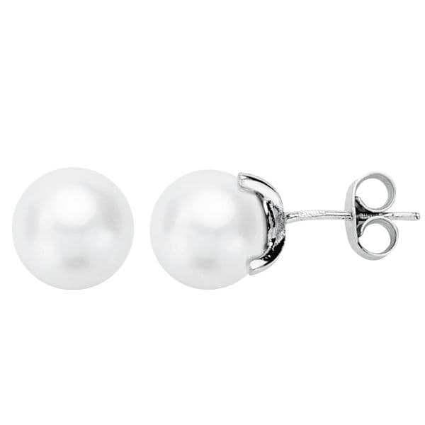 18K PENDIENTES ORO BLANCO PERLA CULTIVADA 8-8.5 MM CIERRE PRESION
