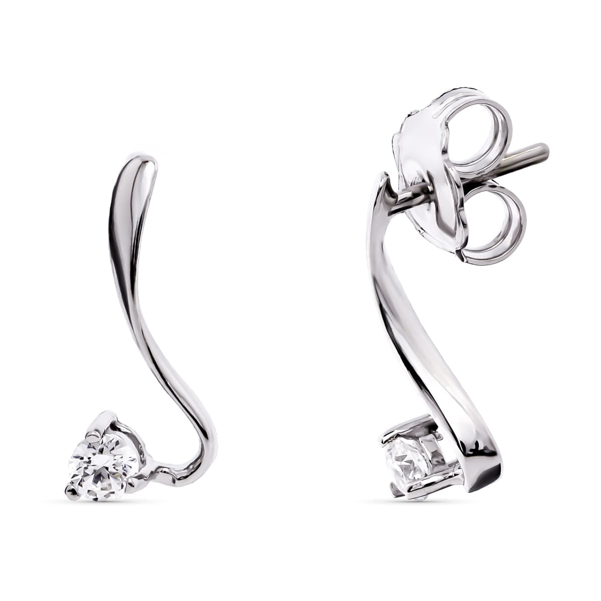 Pendientes Largos Circonita 14 x 6 mm de oro blanco 18K