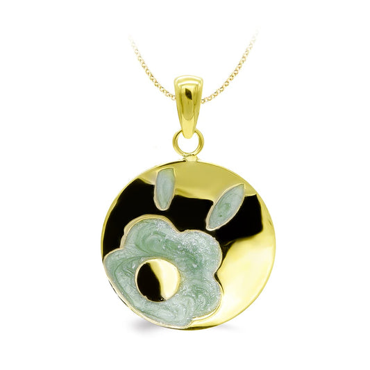 18K COLGANTE ORO AMARILLO REDONDO ESMALTE FLOR 19X19 MM