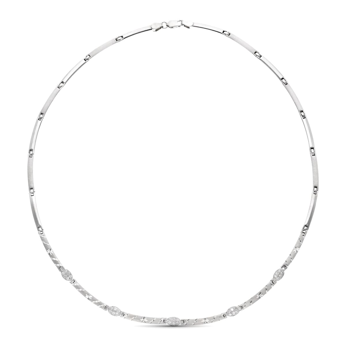 Gargantilla Mate y Brillo Tallada con Circonitas de oro blanco 18K
